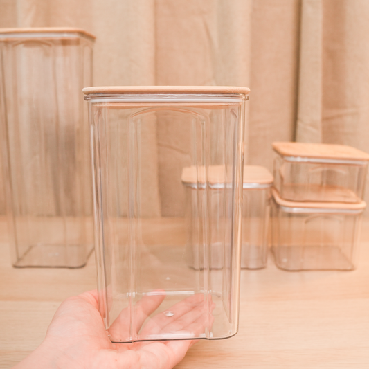 Kit De 5 Contenedores De Policarbonato Con Tapa De Bambú