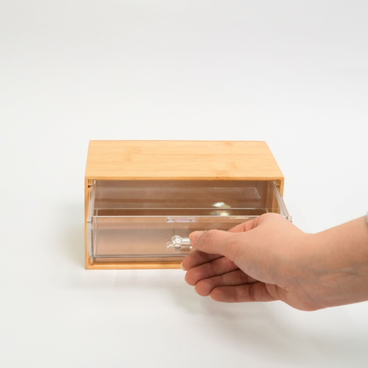 Organizador De Maquillaje De Bambú Con 2 Cajones Acrílicos