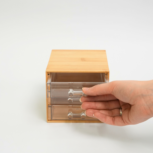 Organizador Maquillaje De Bambú Con 3 Cajones Acrílicos