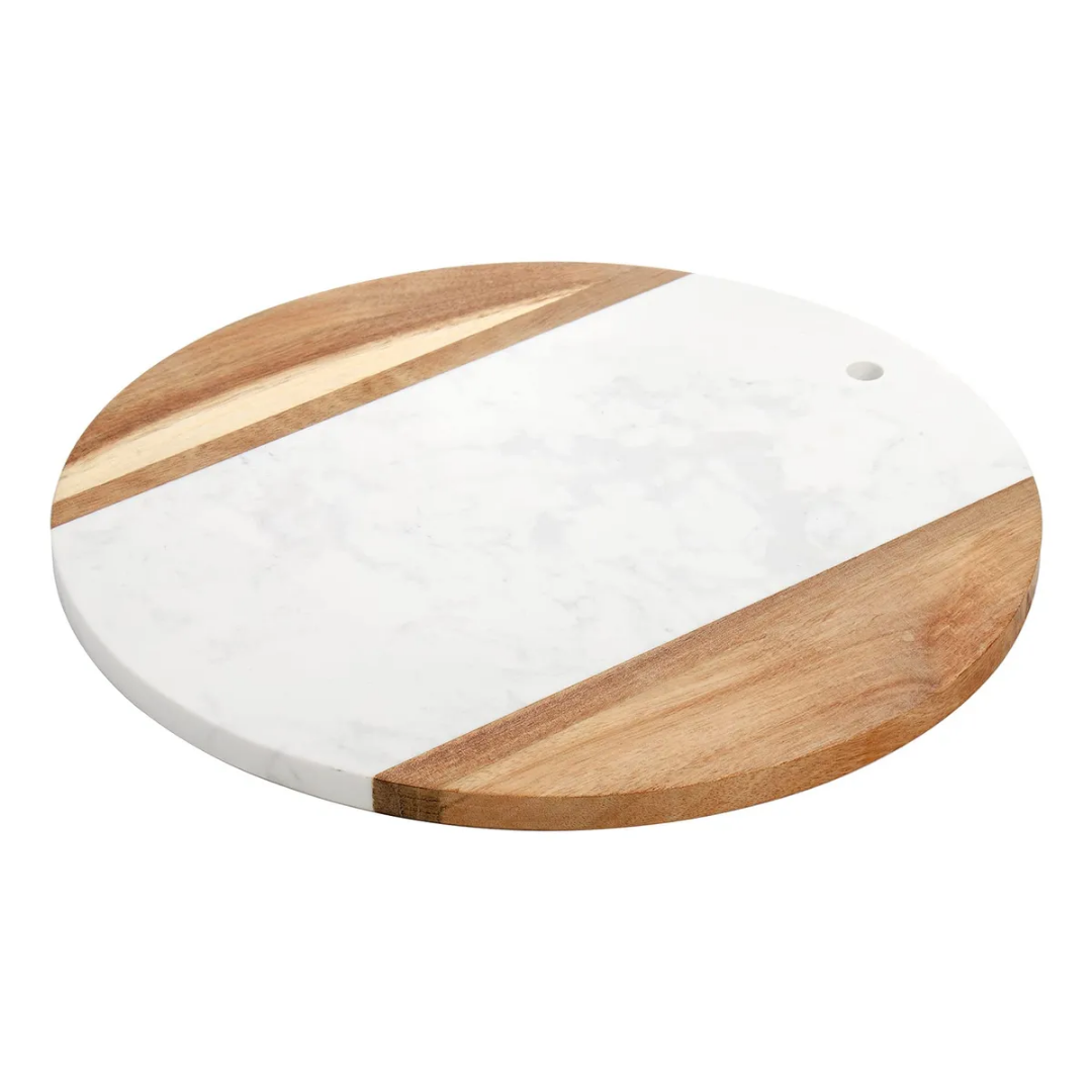 Tabla Redonda De Mármol Blanco Con Madera (25 Cm)