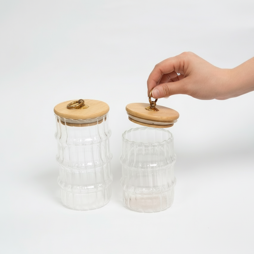 Set De 2 Frascos De Almacenamiento De Vidrio Elegantes Con Tapa De Bambú