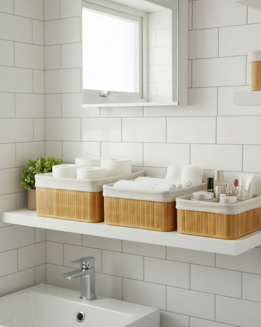 Kit De 3 Cestas Organizadoras De Bambú Con Forro