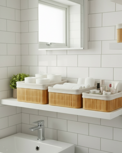 Kit De 3 Cestas Organizadoras De Bambú Con Forro