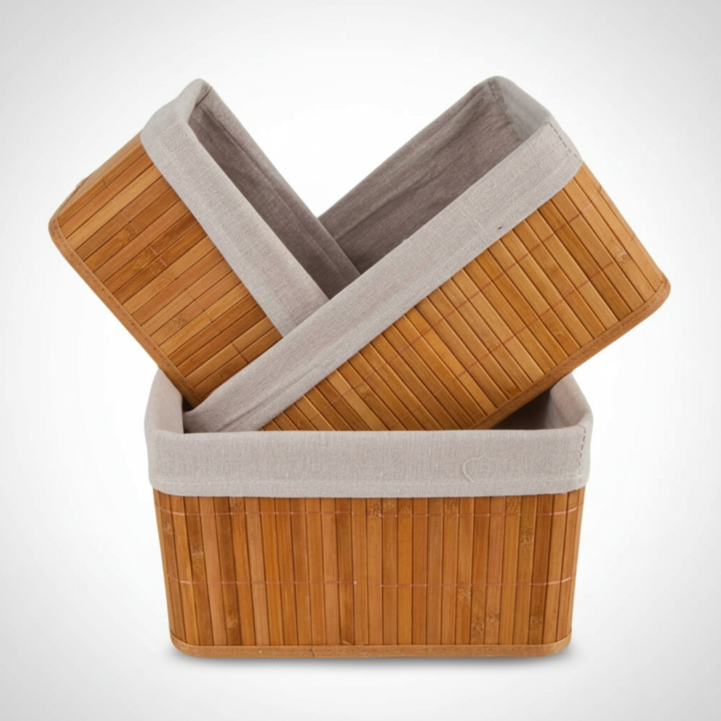 Kit De 3 Cestas Organizadoras De Bambú Con Forro
