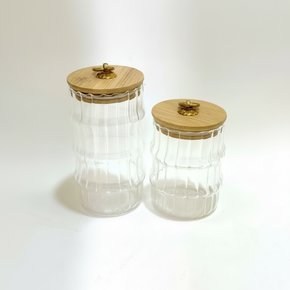Set De 2 Frascos De Almacenamiento De Vidrio Elegantes Con Tapa De Bambú