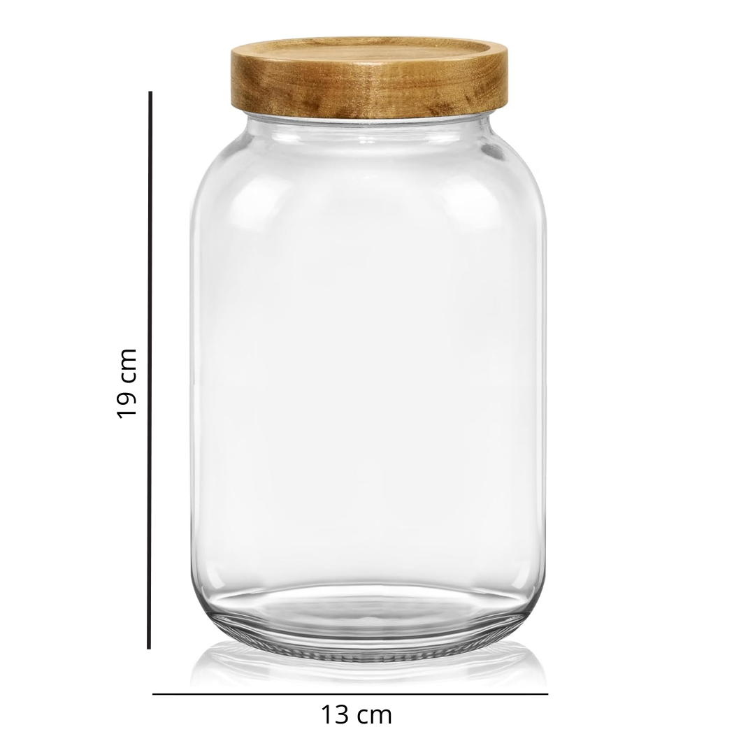 Tarro Hermético De Vidrio De 1.9 gramos Con Tapa De Madera De Acacia