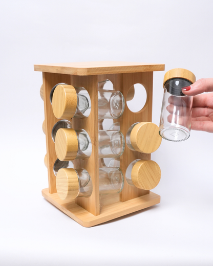 Condimentero de 12 frascos Giratorio de Madera
