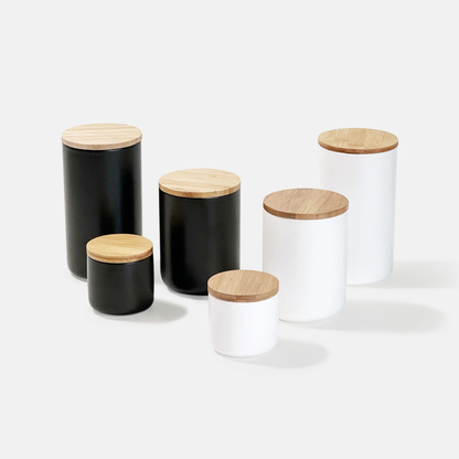 Kit De 3 Frascos Herméticos De Cerámica Con Tapa De Bambú