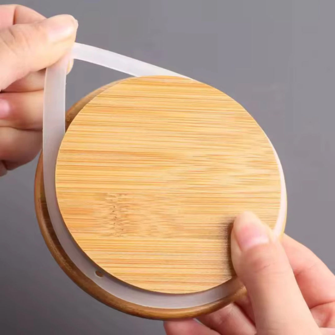 Kit de 3 Frascos Elegantes De Vidrio Ámbar Con Tapa De Bambú Hermética