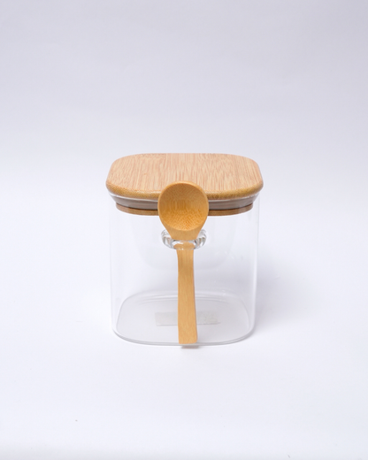 Kit de 2 Frascos Cuadrados Herméticos de Vidrio con Tapa y Cucharita de Bambú