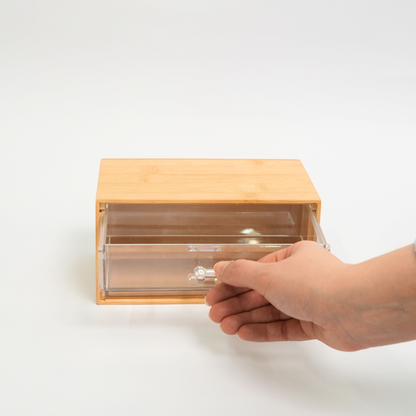 Organizador De Maquillaje De Bambú Con 2 Cajones Acrílicos