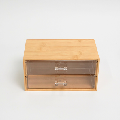 Organizador De Maquillaje De Bambú Con 2 Cajones Acrílicos