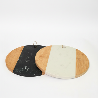 Tabla Redonda De Mármol Blanco Con Madera (25 Cm)