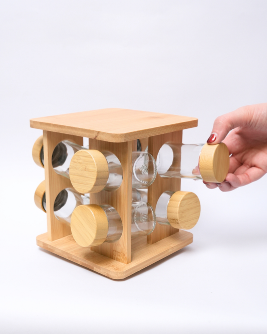 Condimentero de 8 frascos Giratorio de Madera