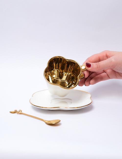 Set de 2 Tazas para café de Cerámica Con Dorado