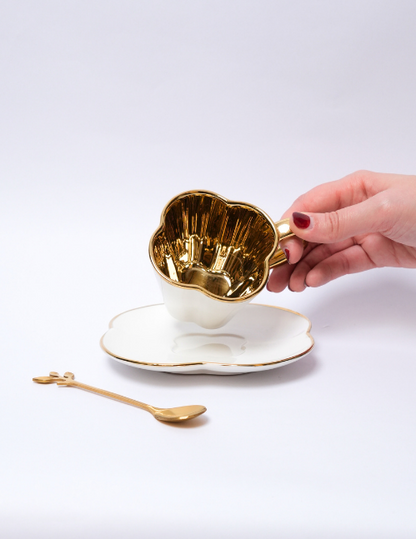 Set de 2 Tazas para café de Cerámica Con Dorado