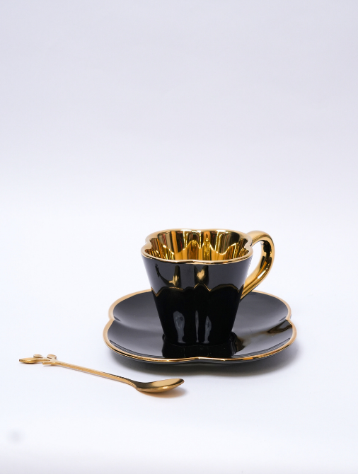 Set de 2 Tazas para café de Cerámica Con Dorado