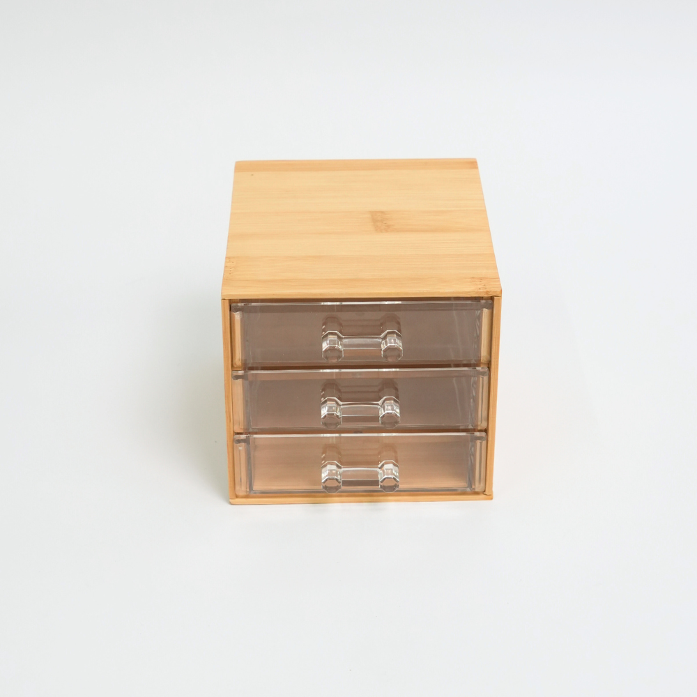 Organizador Maquillaje De Bambú Con 3 Cajones Acrílicos