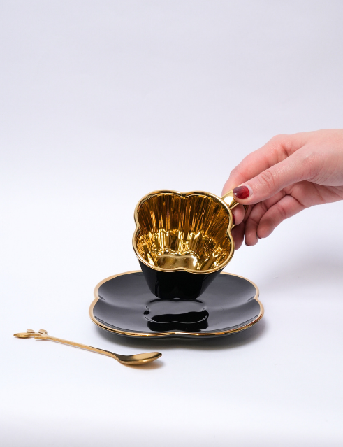 Set de 2 Tazas para café de Cerámica Con Dorado