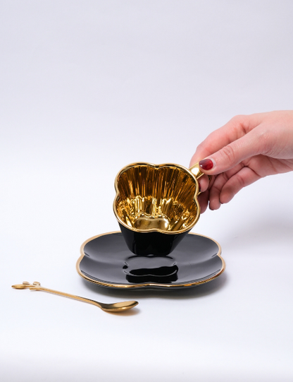 Set de 2 Tazas para café de Cerámica Con Dorado