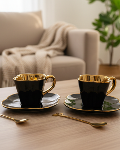 Set de 2 Tazas para café de Cerámica Con Dorado