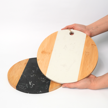 Tabla Redonda De Mármol Blanco Con Madera (25 Cm)