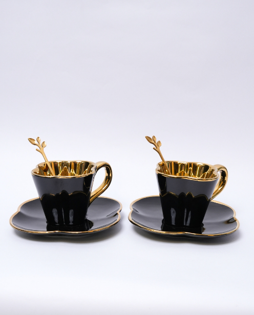 Set de 2 Tazas para café de Cerámica Con Dorado