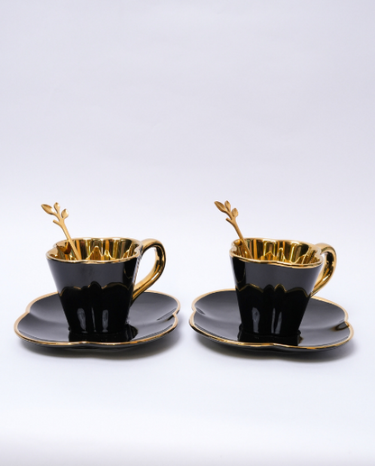 Set de 2 Tazas para café de Cerámica Con Dorado