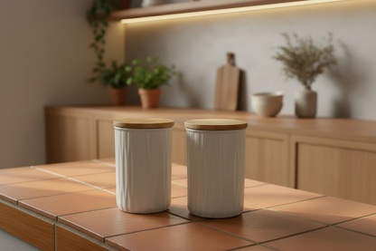 Set de 2 Tarros Herméticos De Cerámica Con Tapa De Bambú