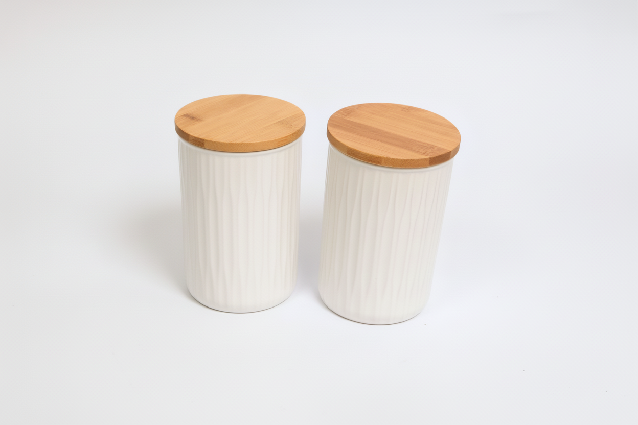 Set de 2 Tarros Herméticos De Cerámica Con Tapa De Bambú
