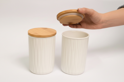 Set de 2 Tarros Herméticos De Cerámica Con Tapa De Bambú