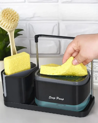 Dispensador Estación 3 En 1 Para Jabón, Esponja Y Paño