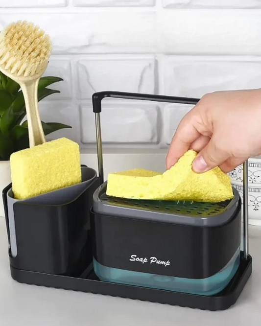 Dispensador Estación 3 En 1 Para Jabón, Esponja Y Paño