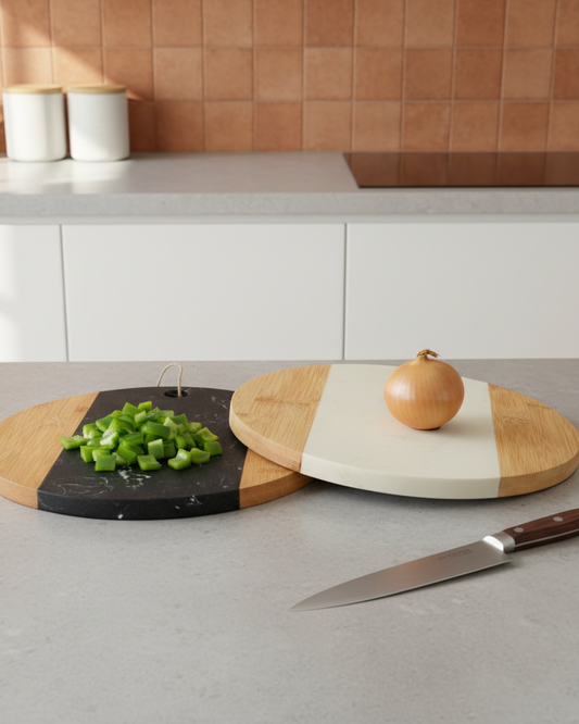 Tabla Redonda De Mármol Blanco Con Madera (25 Cm)