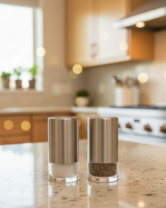 Set de Salero y Pimentero de Acero con Base de Acrílico