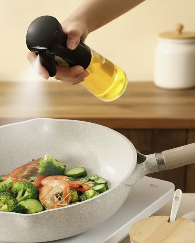 Pulverizador De Aceite De Plástico + Envase De Vidrio