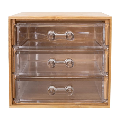 Organizador Maquillaje De Bambú Con 3 Cajones Acrílicos