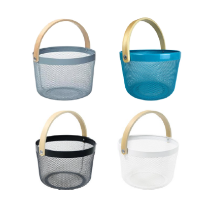 Canasto De Metal Redondo Con Agarraderas De Bambú