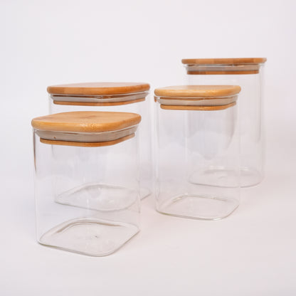 Set de Frascos De Vidrio Con Tapa De Bambú