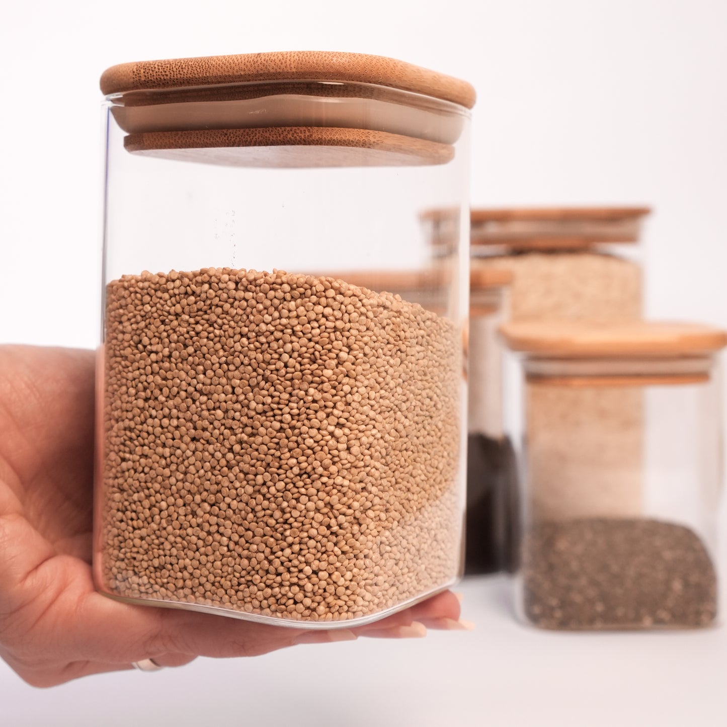 Set de Frascos De Vidrio Con Tapa De Bambú