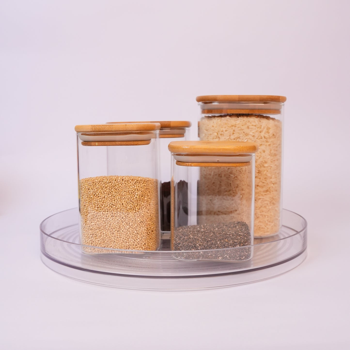 Set de Frascos De Vidrio Con Tapa De Bambú