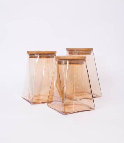 3 Frascos pirámide con tapa de bambú