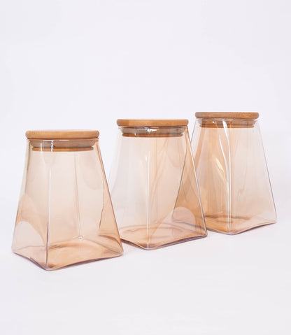 3 Frascos pirámide con tapa de bambú