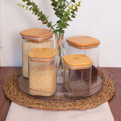 Set de Frascos De Vidrio Con Tapa De Bambú
