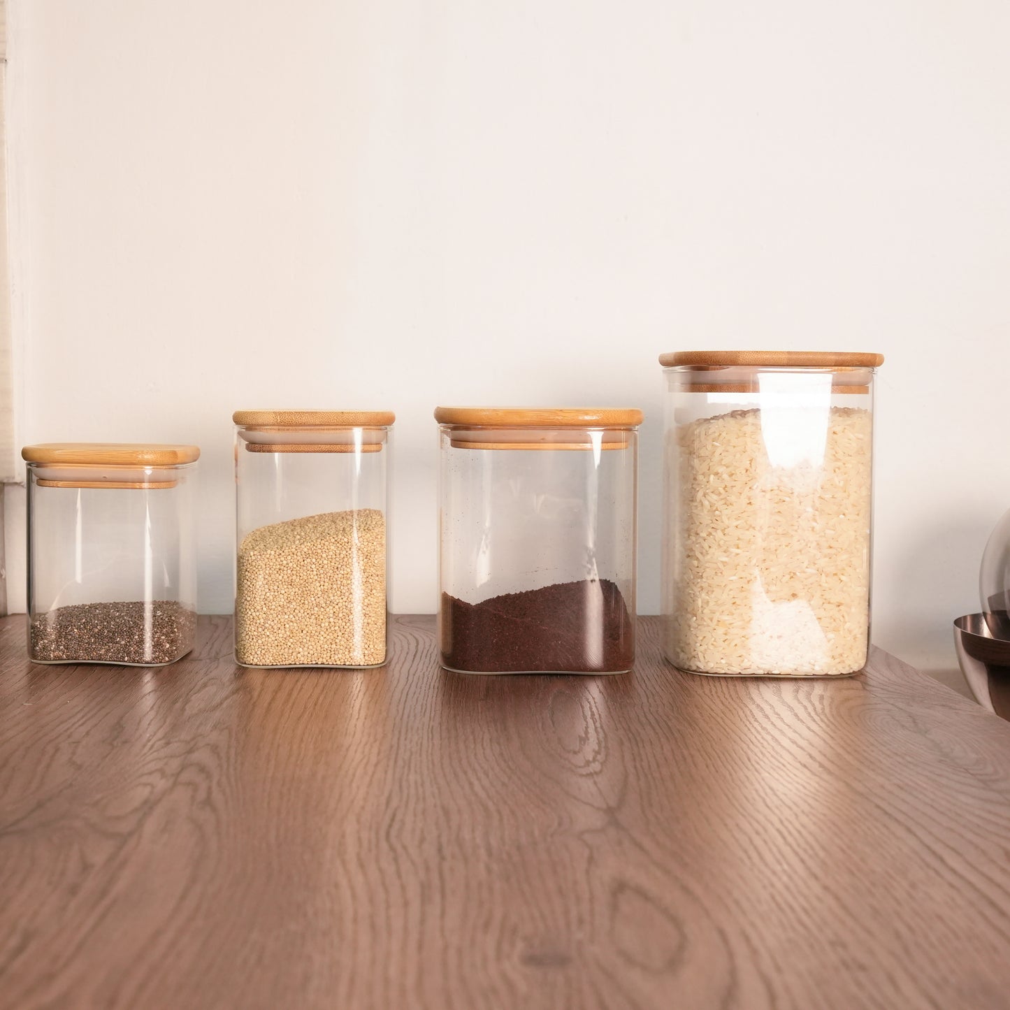 Set de Frascos De Vidrio Con Tapa De Bambú