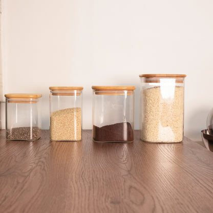 Set de Frascos De Vidrio Con Tapa De Bambú