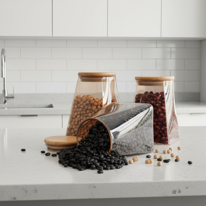 3 Frascos pirámide con tapa de bambú