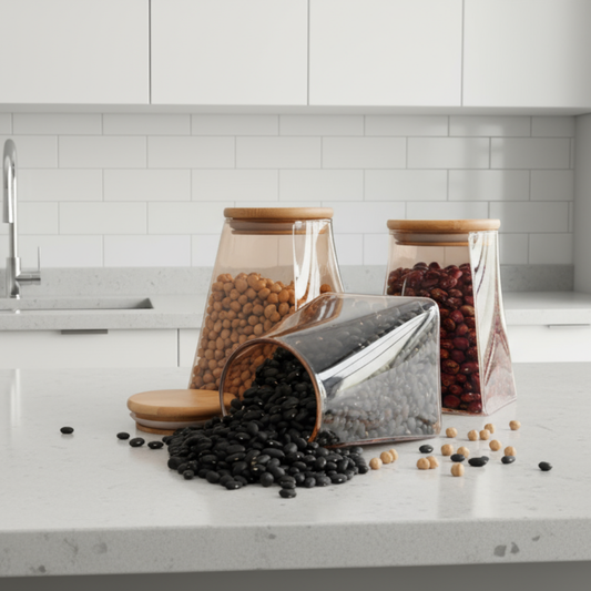 3 Frascos pirámide con tapa de bambú