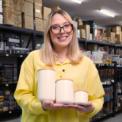 Kit De 3 Frascos Herméticos De Cerámica Con Tapa De Bambú