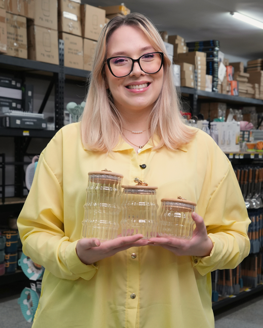 Set De 2 Frascos De Almacenamiento De Vidrio Elegantes Con Tapa De Bambú